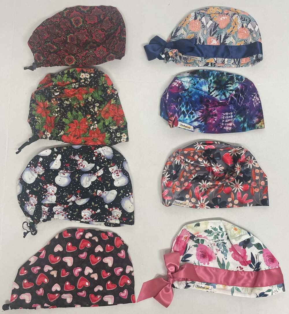 Lot of 8 Surgical Scrub Caps KimKaps Mixed Print Holiday Floral Hat Doctor Nurse